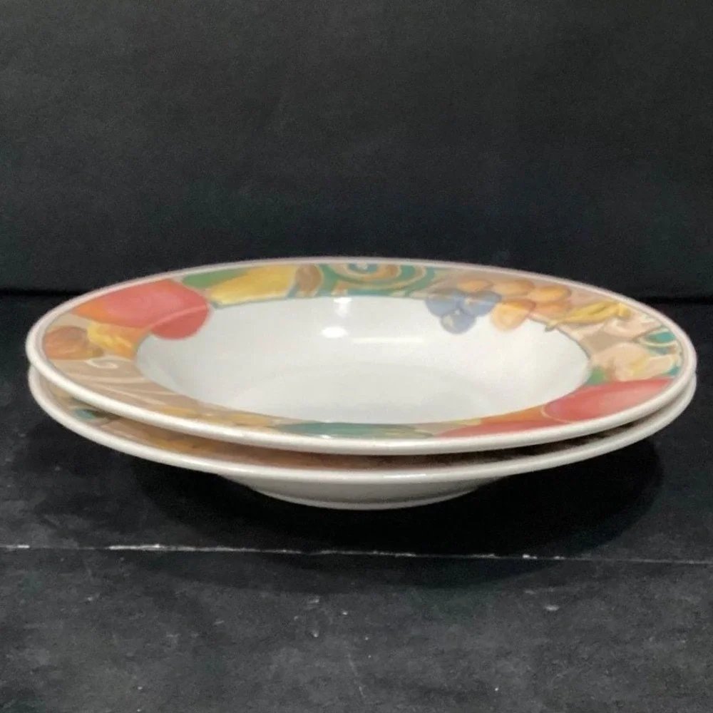 Mikasa Heritage Orchard Odyssey Cereal Bowls, Set of 2, Vtg Stoneware Dinnerware
